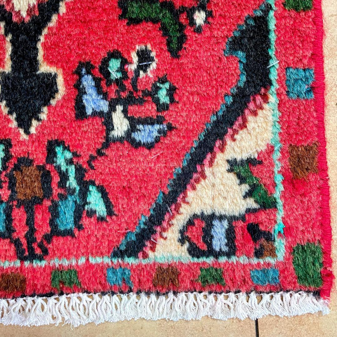 トライバルラグ ハマダン産 本物 ペルシャ絨毯 手織りサイズ 36\54cm