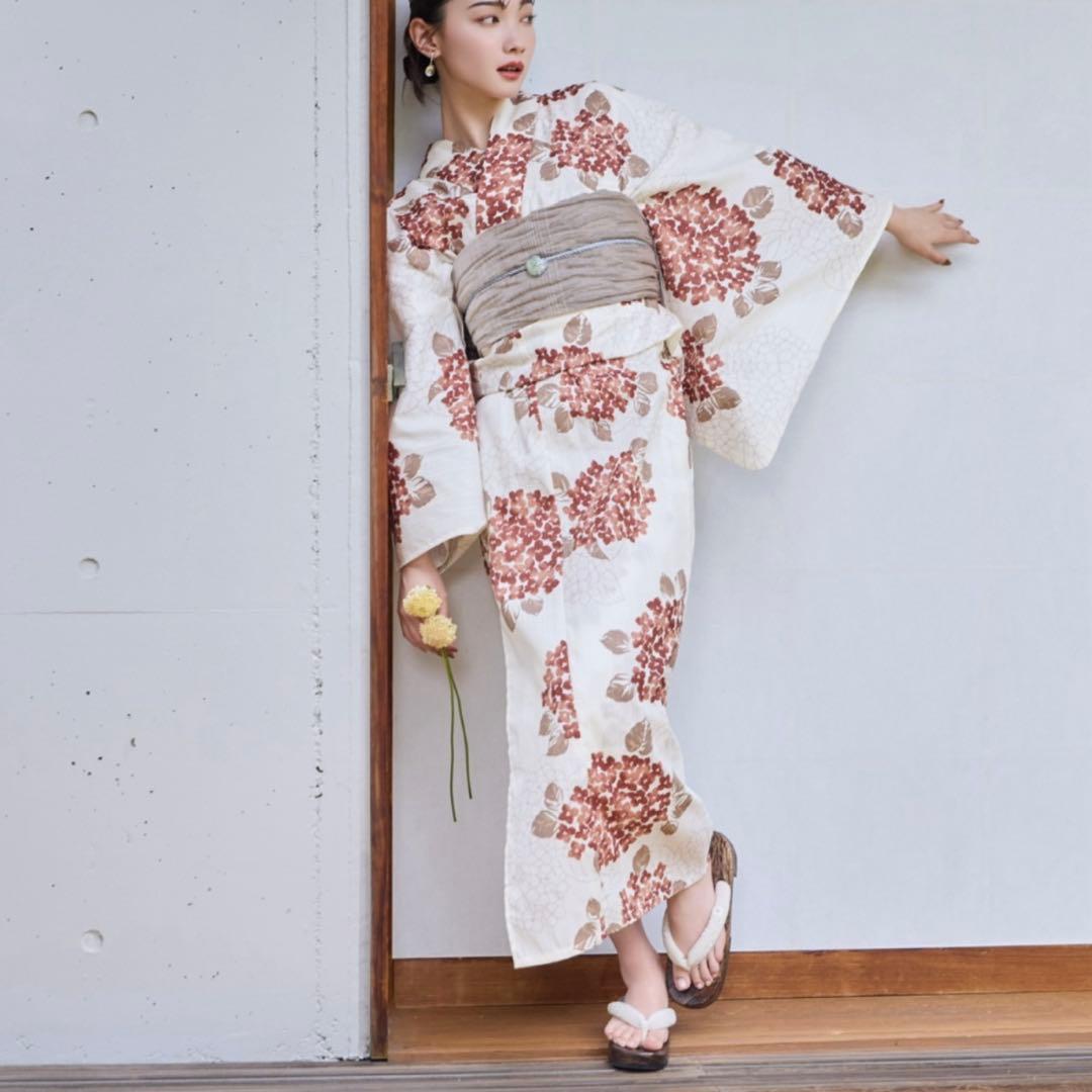 hinari × utatane浴衣セット 紫陽花　テラコッタ　FREE