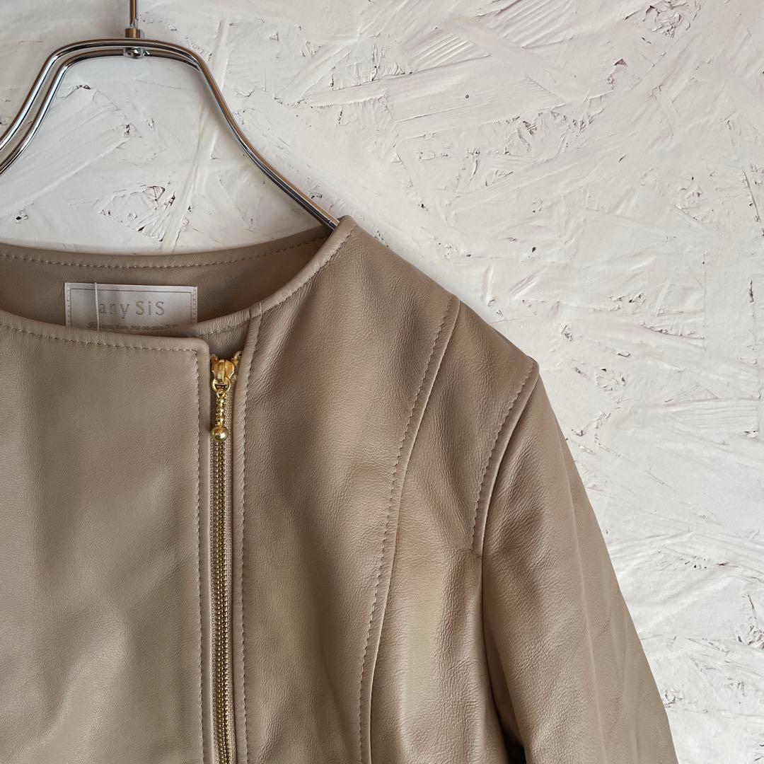 新品未使用タグ付【anySiS】ラムレザージャケット　ノーカラー　ライダース　4