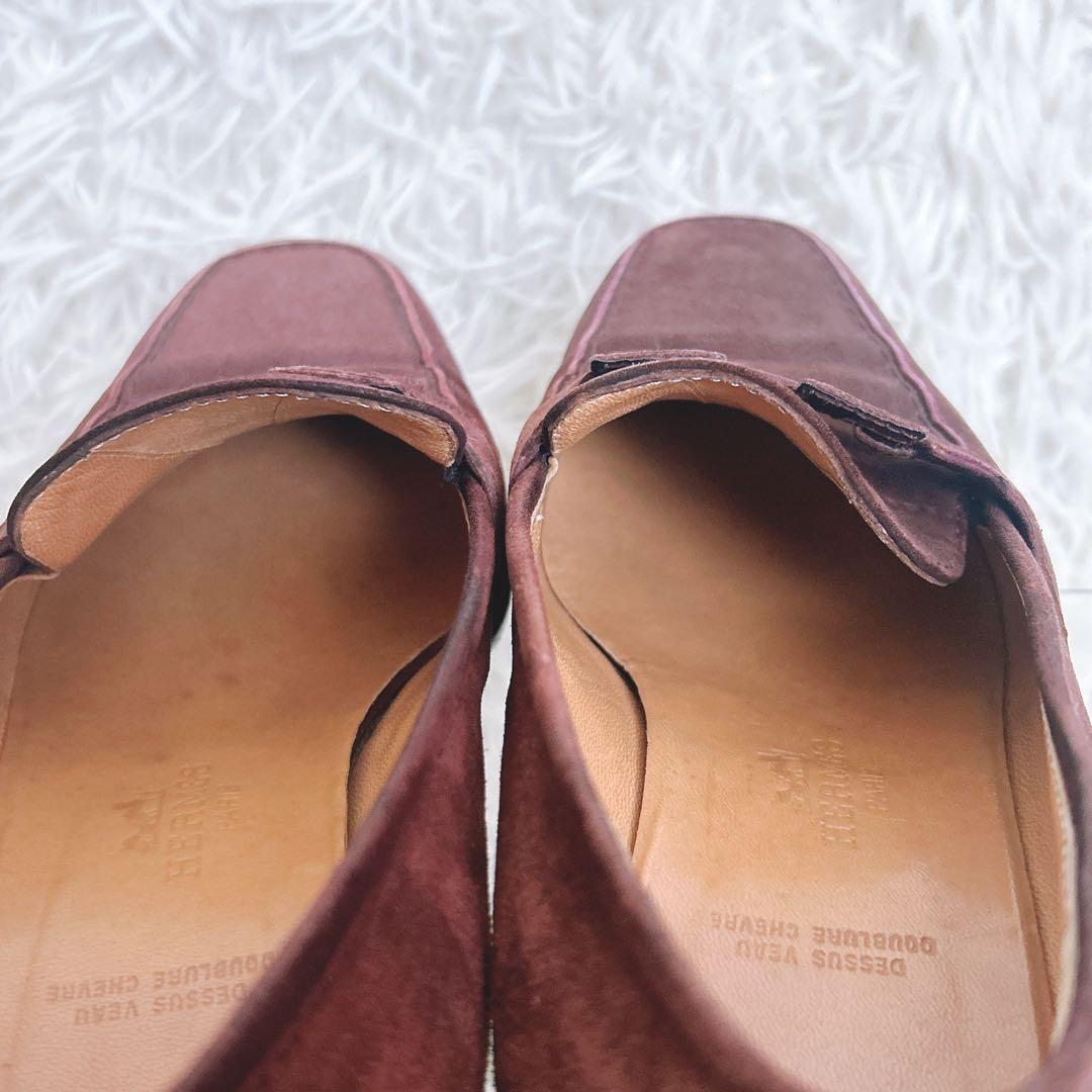 HERMES Hマーク スエード　革　ローファー　パンプス　ブラウン 35.5