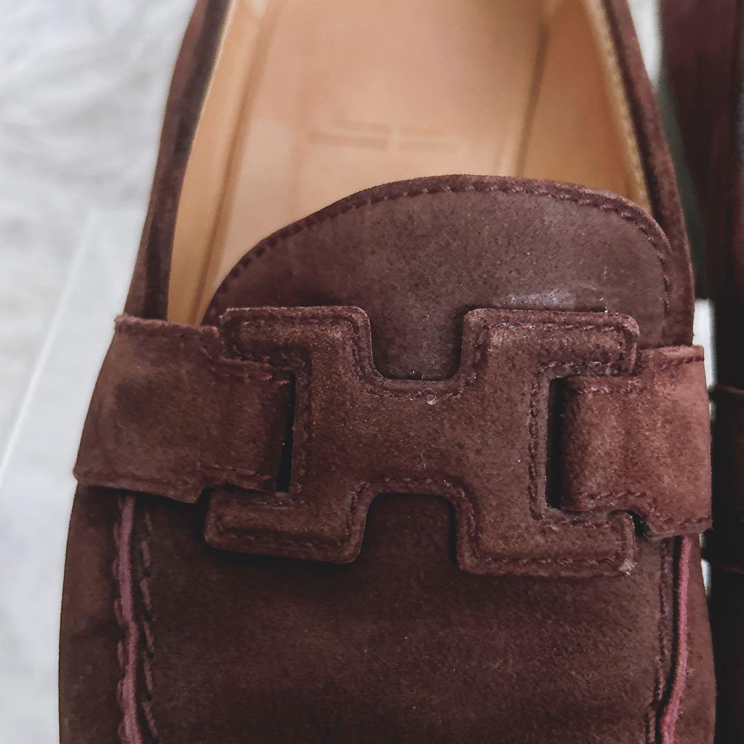 HERMES Hマーク スエード　革　ローファー　パンプス　ブラウン 35.5
