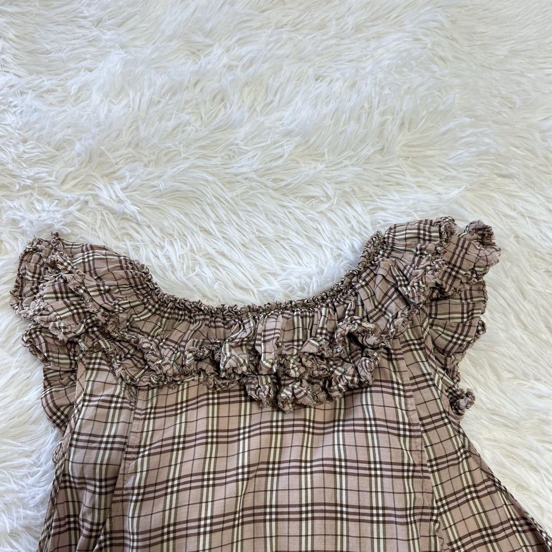 バーバリーブルーレーベル ノバチェック フリルチュニックワンピース 36 ピンク