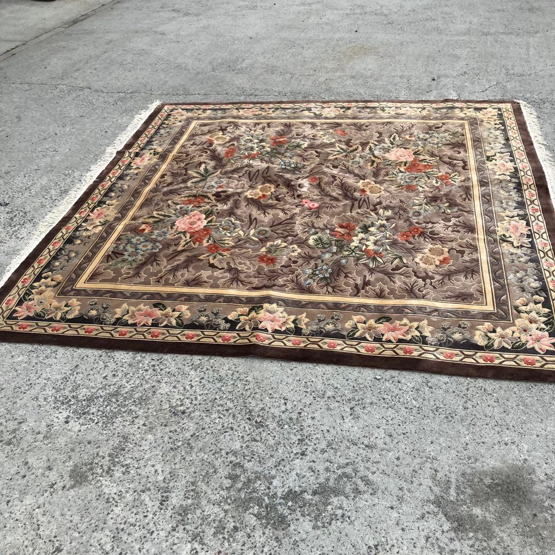 中国段通 花柄 手織り絨毯 肉厚 カーペット 織物 絨毯 ビンテージ ラグ