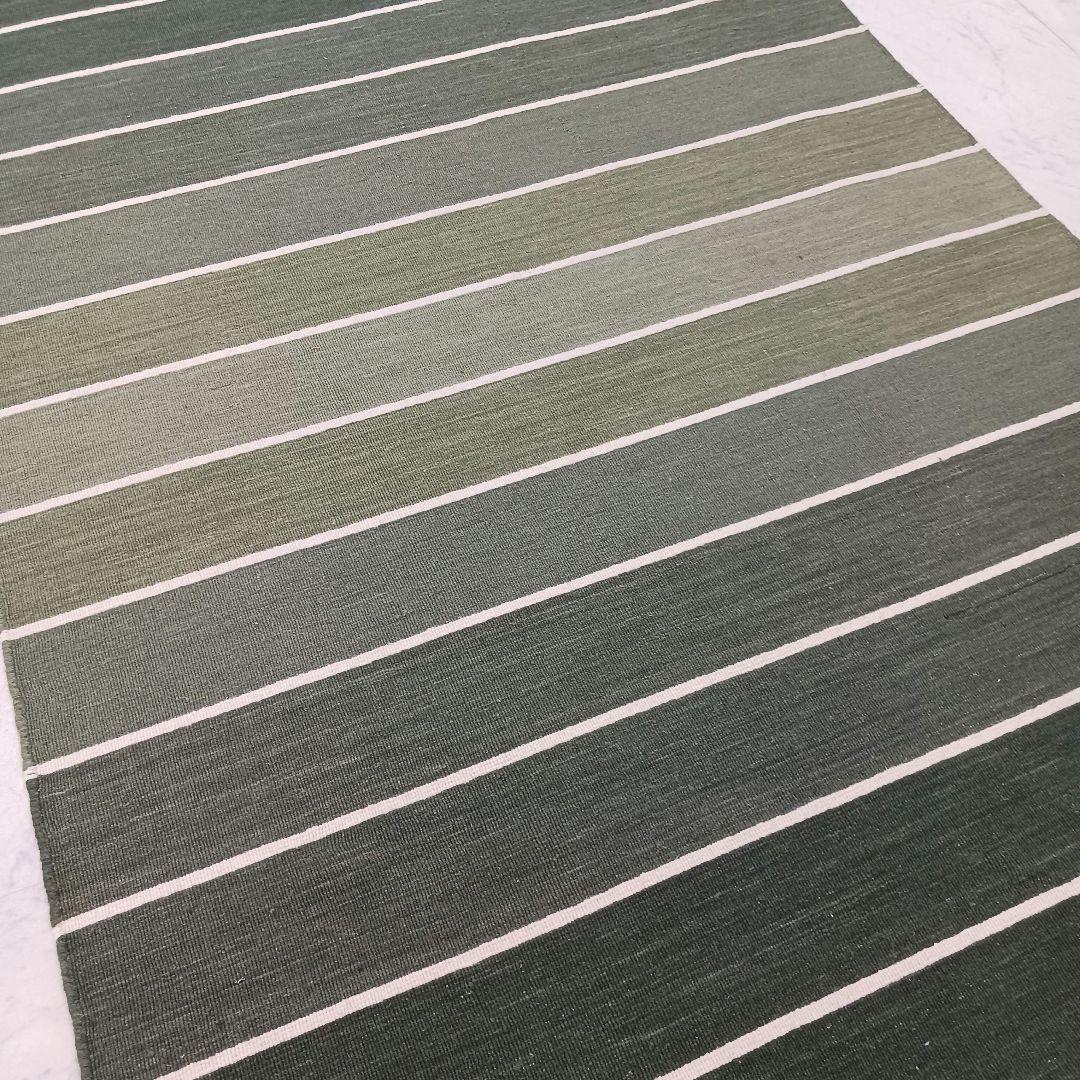 Y2579 インド製 ハリス ウール100% 手織り 平織ラグ 大判