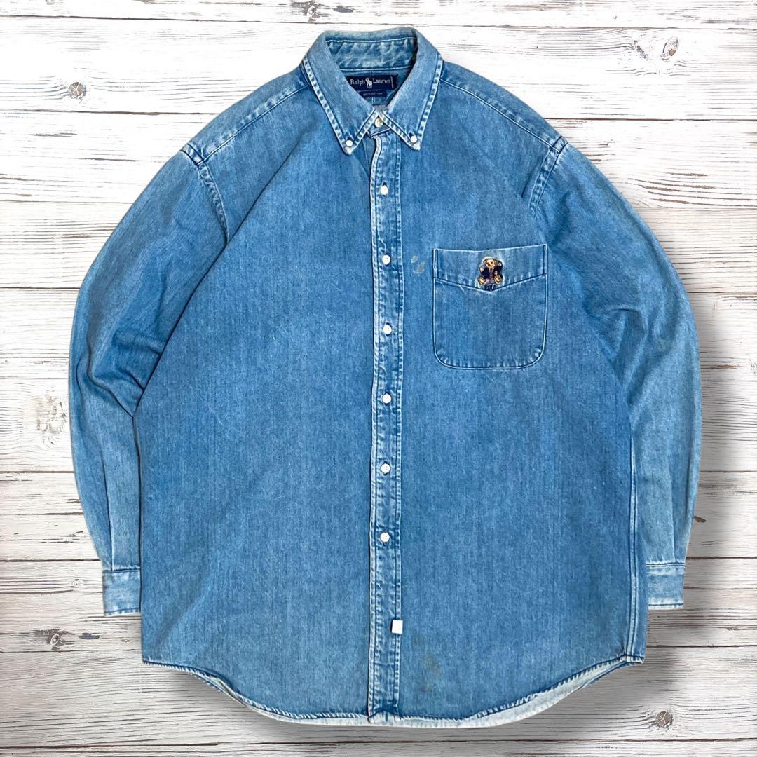 ラルフローレン デニムシャツ 刺繍ロゴ デニム L 1676