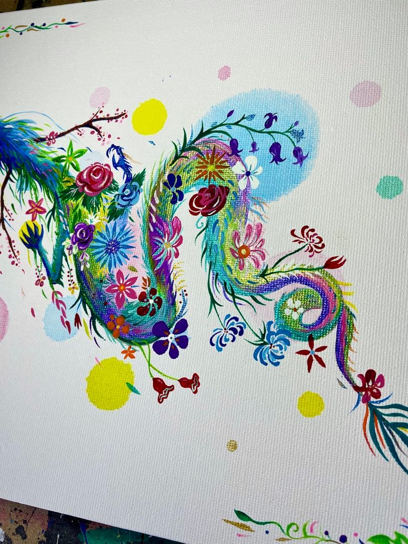 「幻の花龍」 開運絵画 龍神 花龍 抽象画 アクリル画 龍ノツカイ