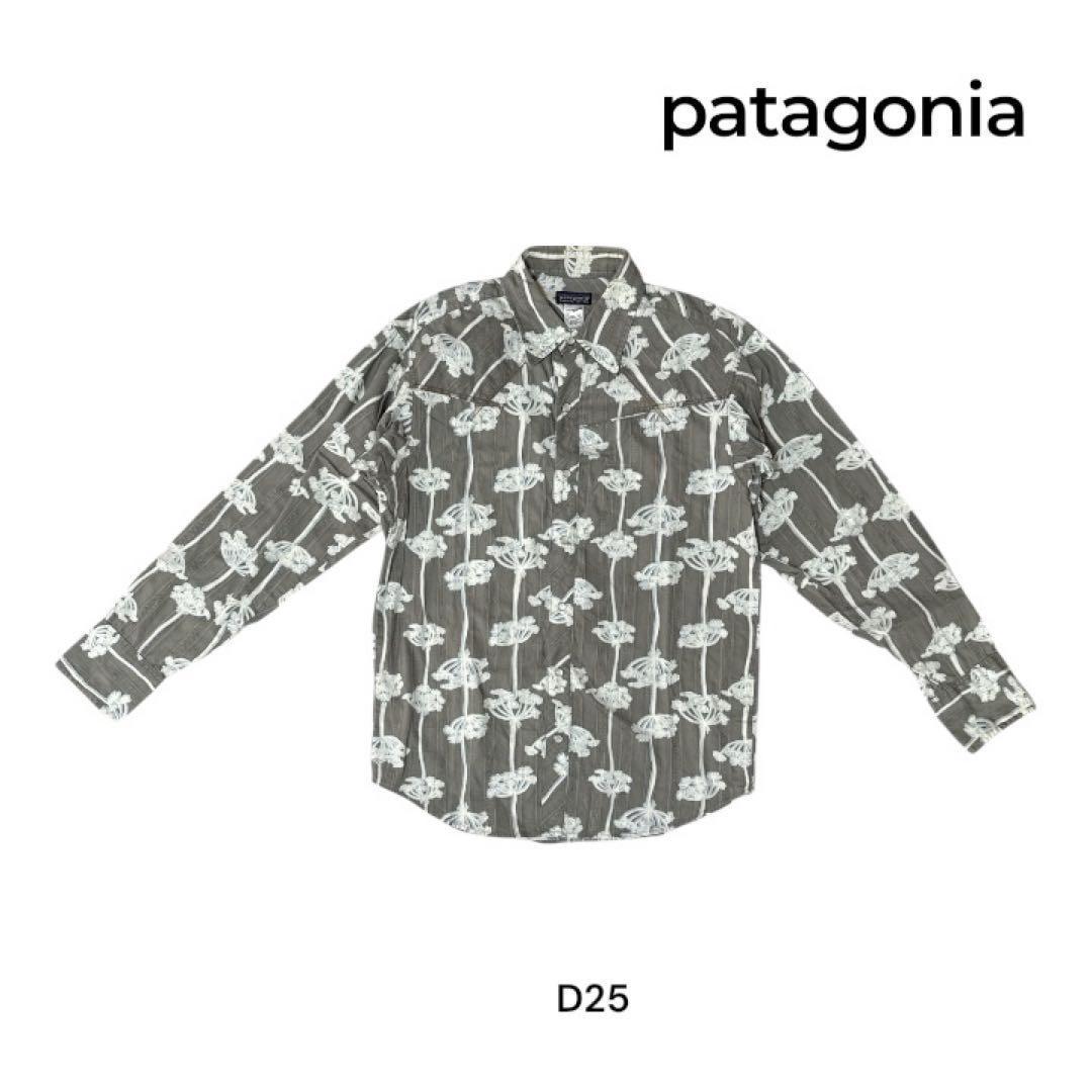 D25 patagonia 花柄 長袖シャツ グレー S