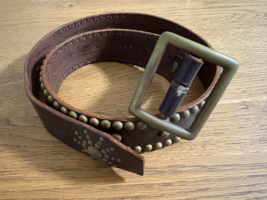 HTC Zip Stevenson レザースタッズベルト 34インチ