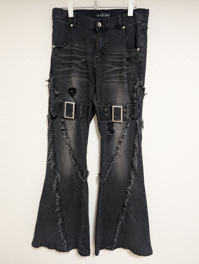 REFLEM 切り替えカットオフフレアデニムパンツ レフレム Lサイズ ブラック