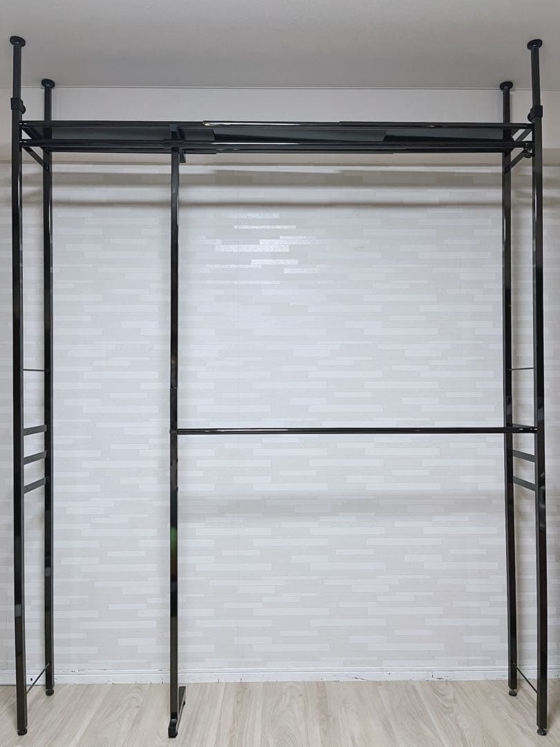 【高さ＆幅の調整可能】ツッパリスリムクローゼットハンガーラック ブラック