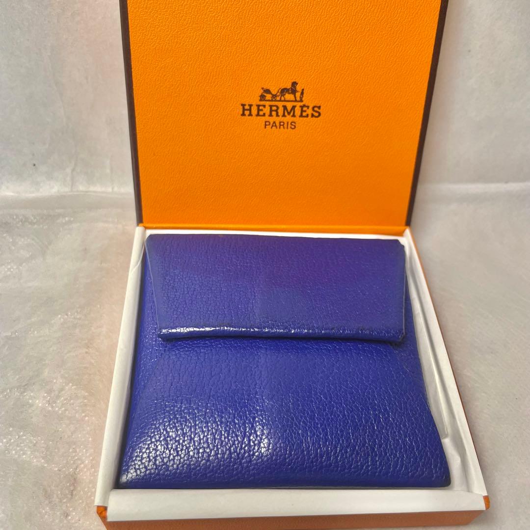 HERMES バスティア ケース小銭入れ エルメス　青プルー財布