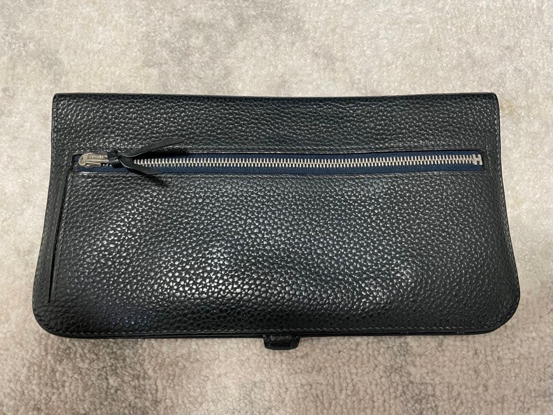 HERMES エルメス　ドゴンロング　長財布　レザー　ネイビー　男女兼用
