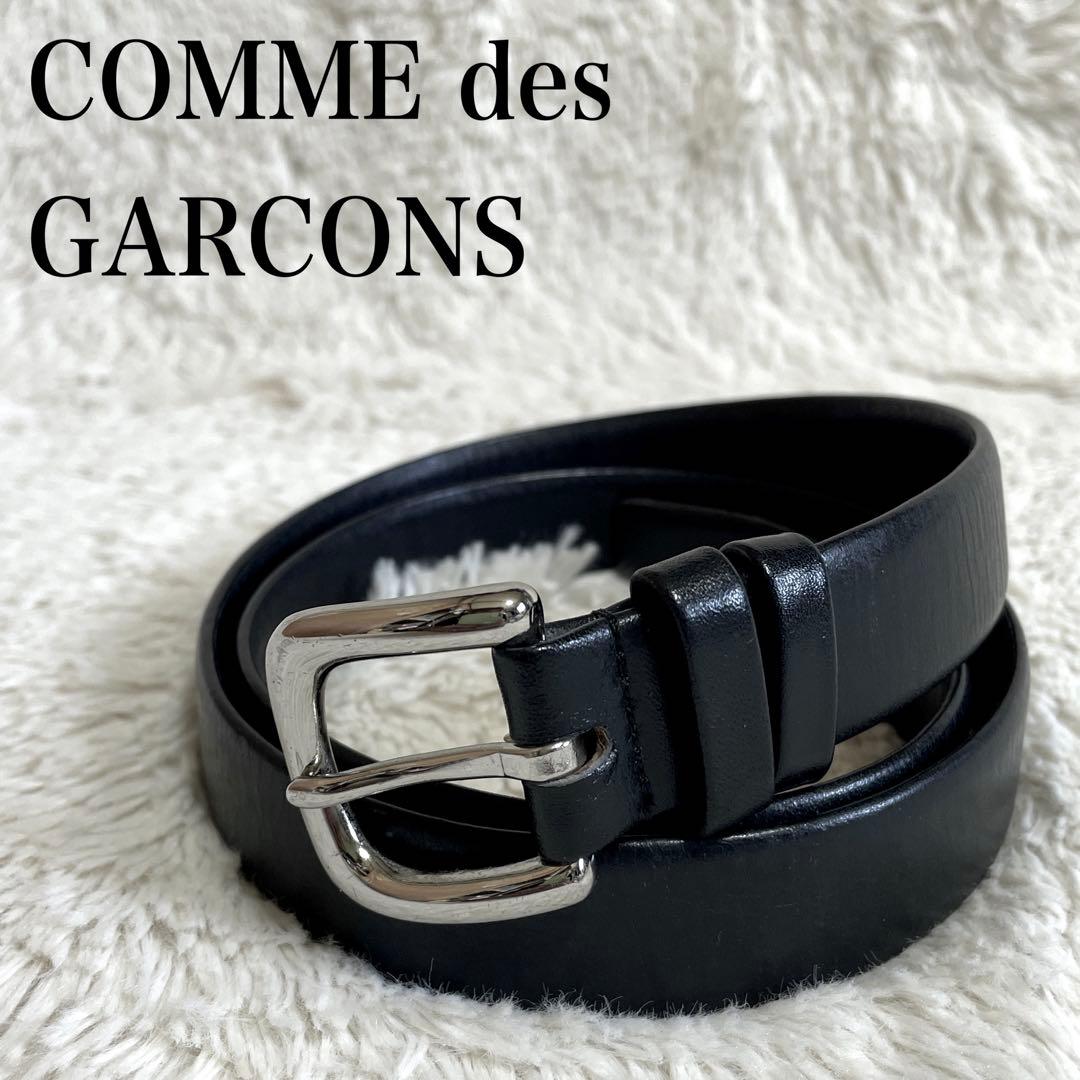 美品 コムデギャルソン オム レザー ベルト シルバー バックル 本革 ブラック