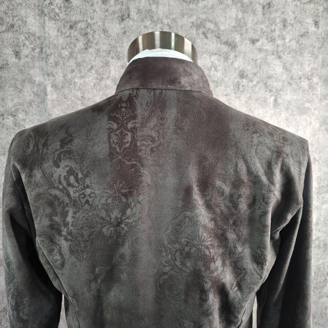 ​美品 シェラック 総柄 スエード調 ストレッチ シャツ グレー 46M 日本製