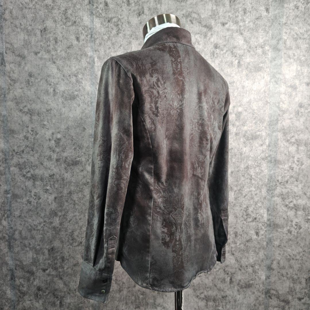 ​美品 シェラック 総柄 スエード調 ストレッチ シャツ グレー 46M 日本製