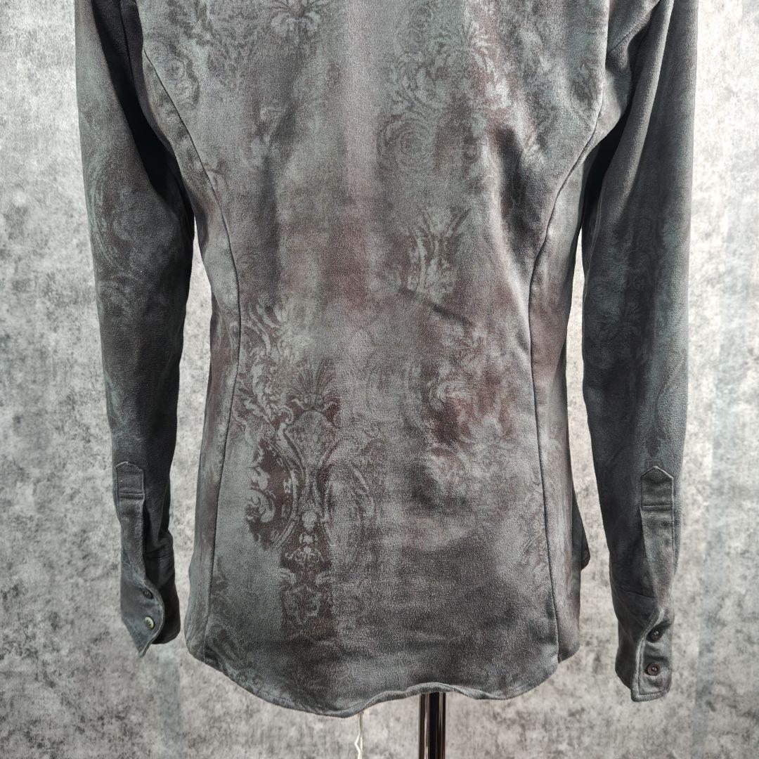 ​美品 シェラック 総柄 スエード調 ストレッチ シャツ グレー 46M 日本製