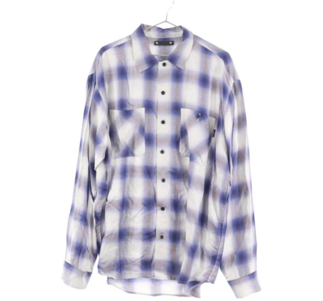 MINEDENIM マインデニム チェック レーヨン 長袖シャツ ブルー