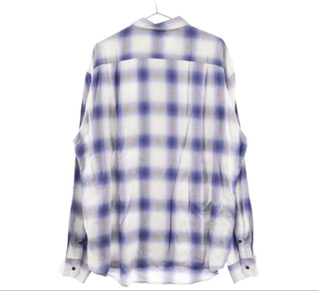 MINEDENIM マインデニム チェック レーヨン 長袖シャツ ブルー