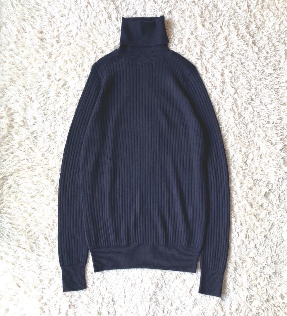 新品タグ無◯ドゥロワー カシミヤシルク リブ ニット ネイビー 2