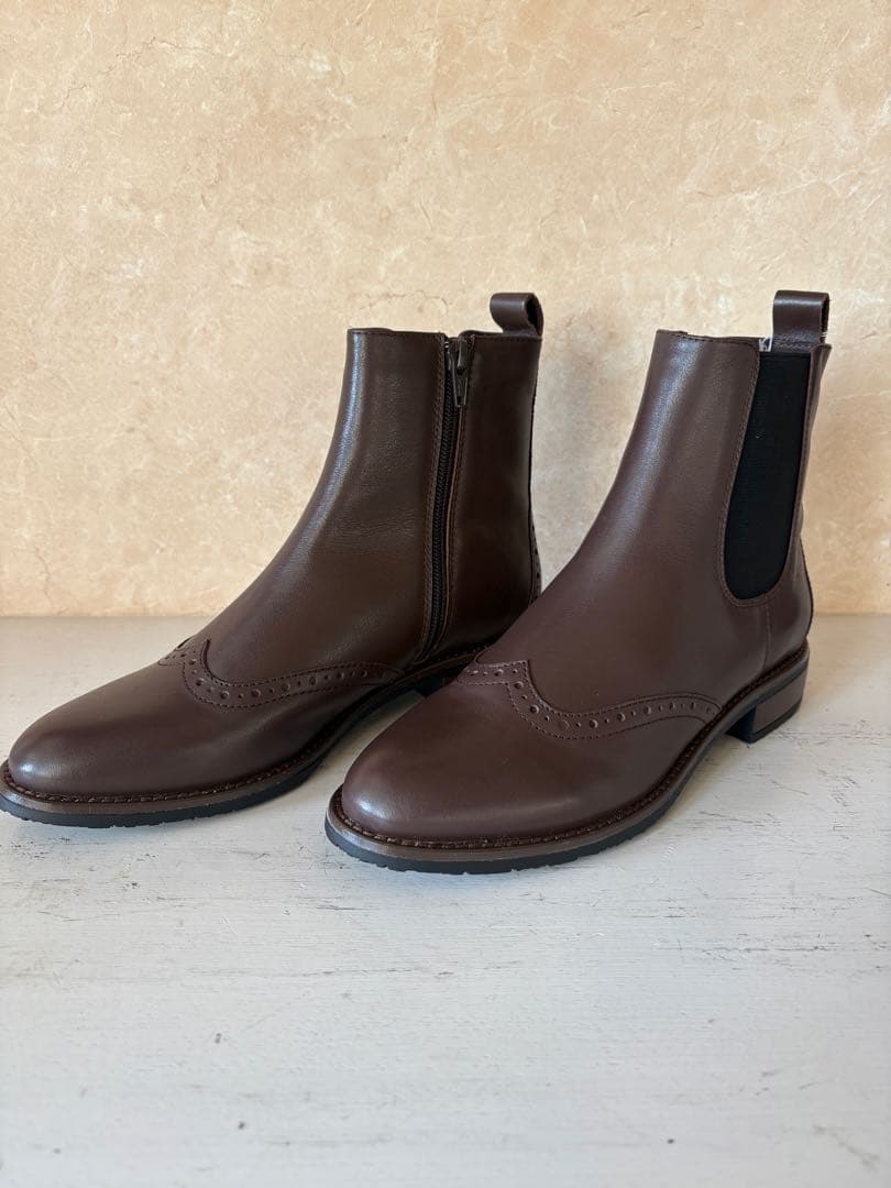 新品 あしながおじさん ブーツ 24.0 茶 サイドゴア