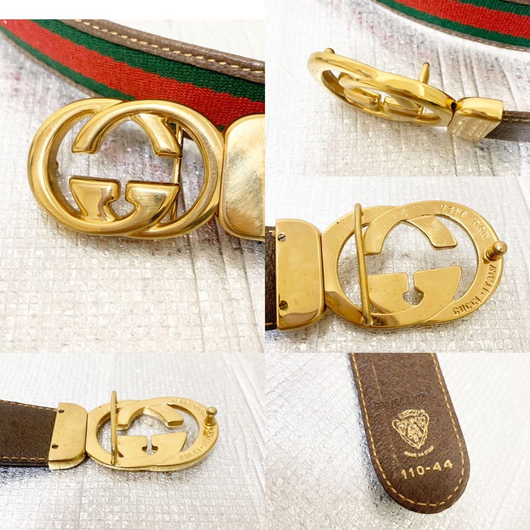 美品GUCCI グッチ　ベルト　シェリーライン　キャンバス　レザー　GGバックル