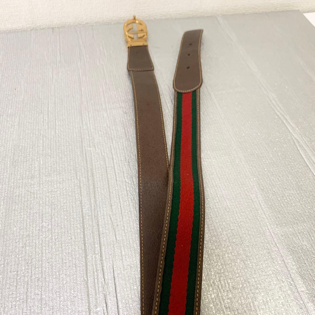 美品GUCCI グッチ　ベルト　シェリーライン　キャンバス　レザー　GGバックル