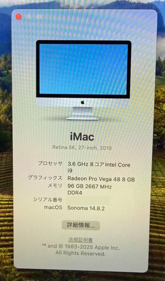 iMac2019(i9-3.6G・96G・1TB・Vega48)最強カスタマイズ