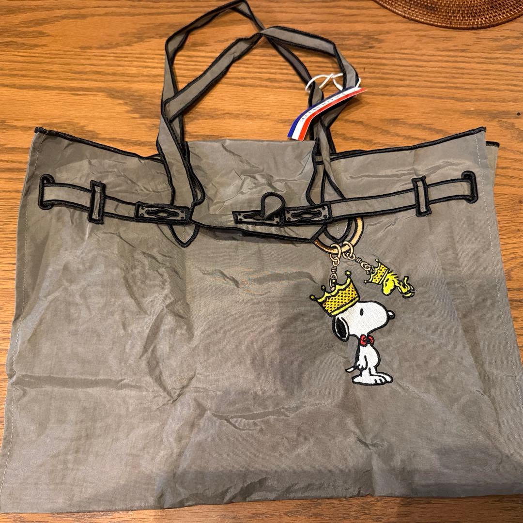 ラクゼットスヌーピー刺繍トートバッグＬグレー新品