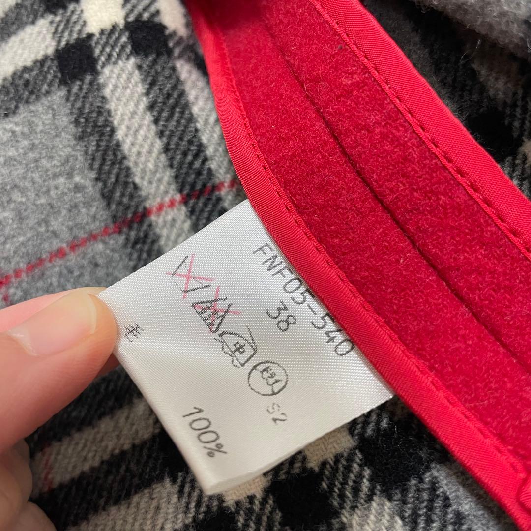 【美品】バーバリーブルーレーベル ノバチェック ダッフルコート レッド グレー