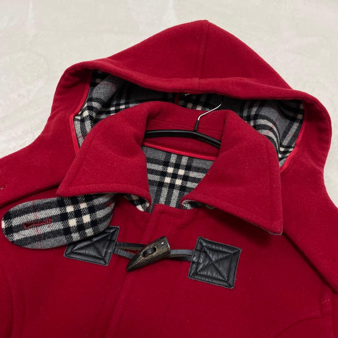 【美品】バーバリーブルーレーベル ノバチェック ダッフルコート レッド グレー