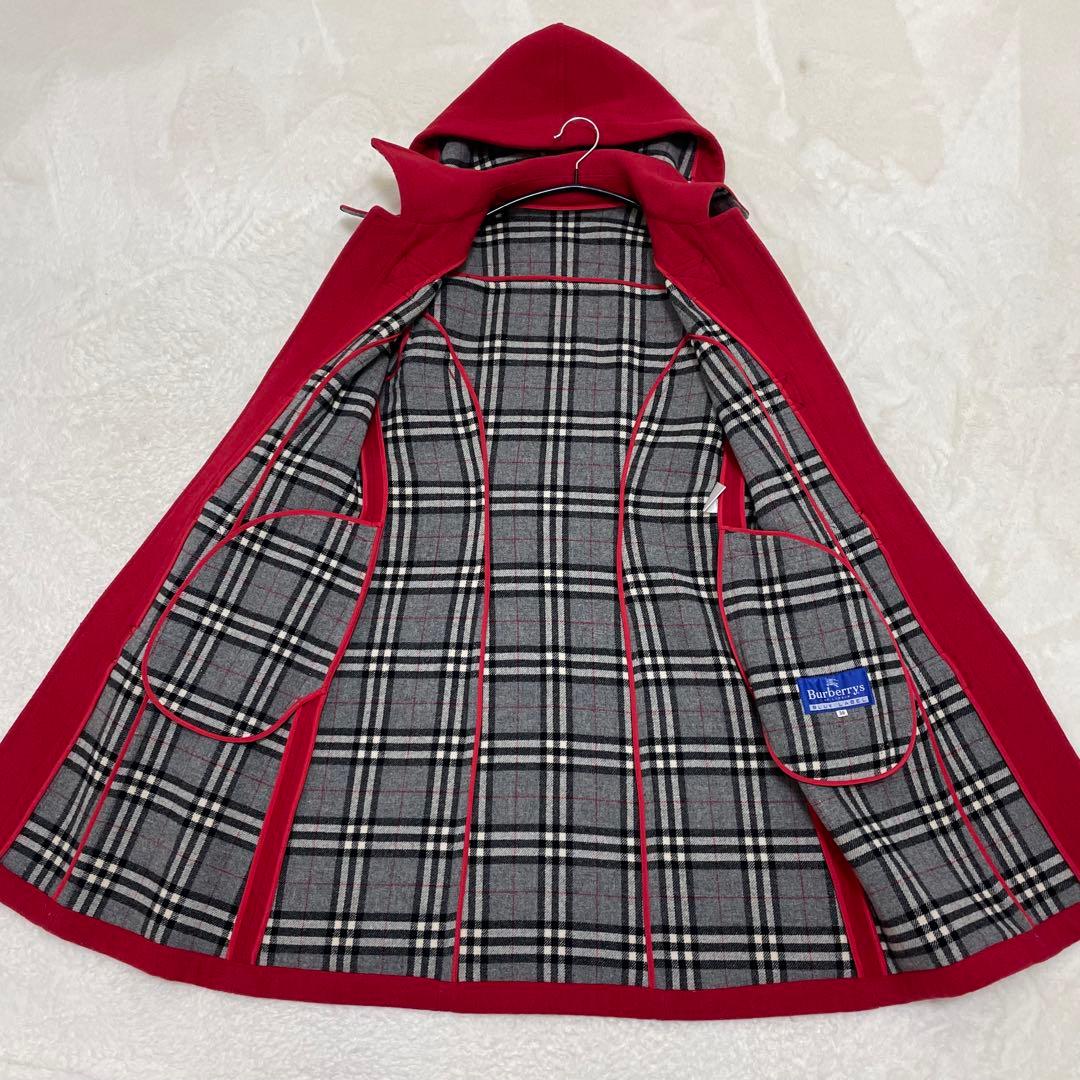 【美品】バーバリーブルーレーベル ノバチェック ダッフルコート レッド グレー