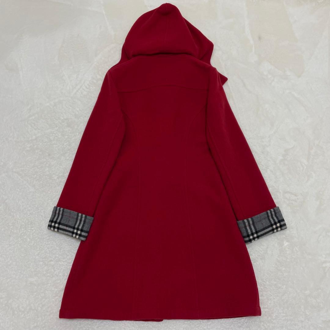 【美品】バーバリーブルーレーベル ノバチェック ダッフルコート レッド グレー