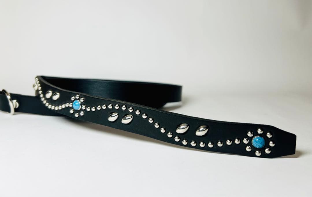 スタッズナローベルト22mm幅　ダブルリーフターコイズ　htcナロー好き
