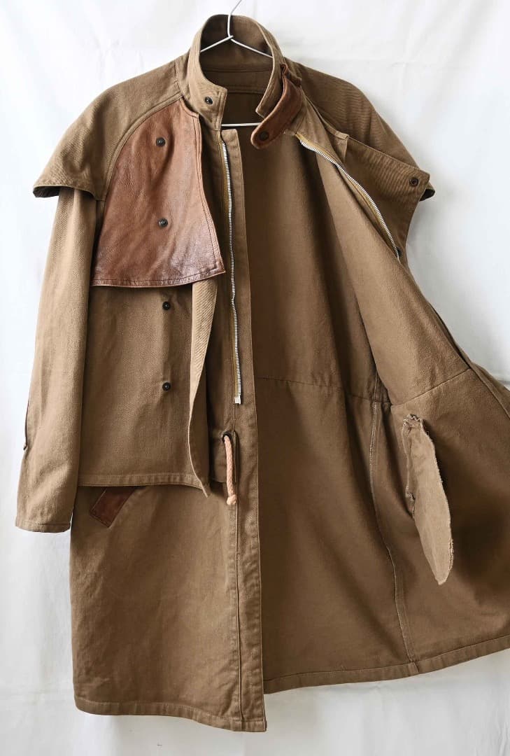 ninja964/スタンドカラー モーターサイクル ミリタリーレザーコート