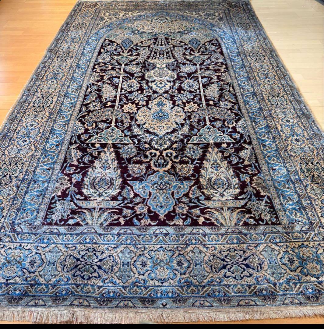 手織りのアンティークペルシャ絨毯 ナイン　ハビビアン