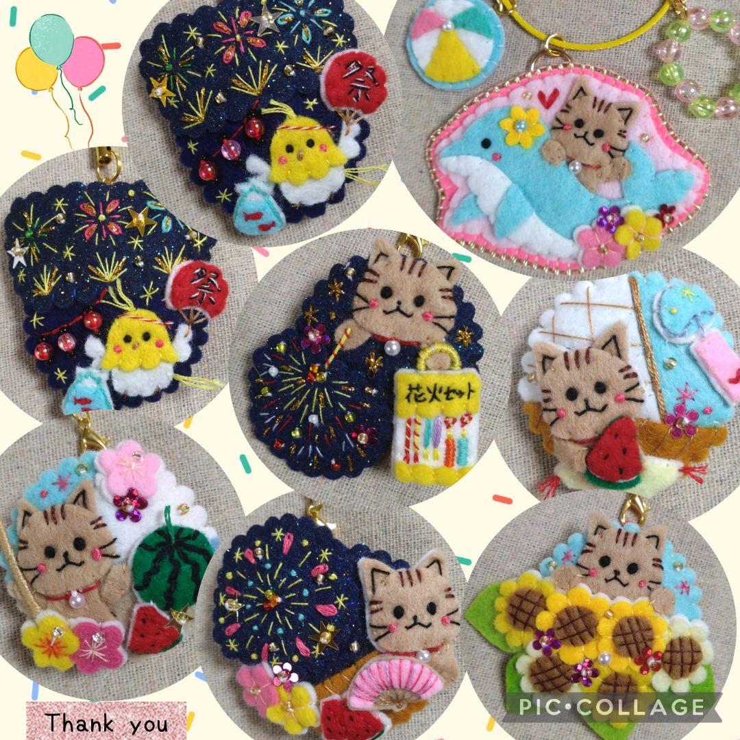 [専用　こり様]くるみボタン チャーム 刺繍 ブローチ フェルト ハンドメイド