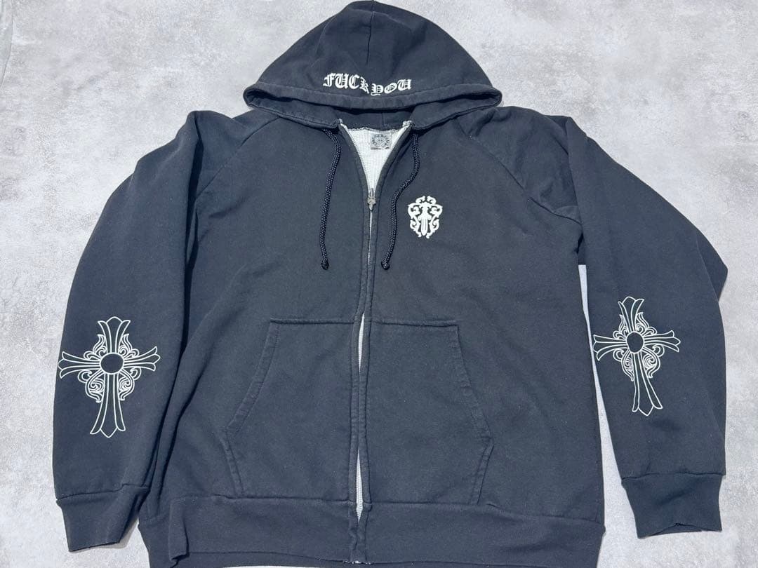 クロムハーツオールドファックユータガープリント裏地サーマルジップアップパーカー