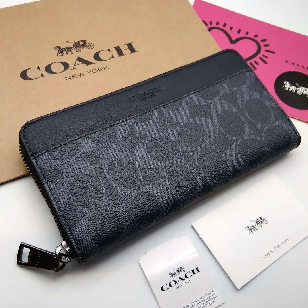 新品　COACH　長財布　メンズ　シグネチャー　人気の小銭入れ付き