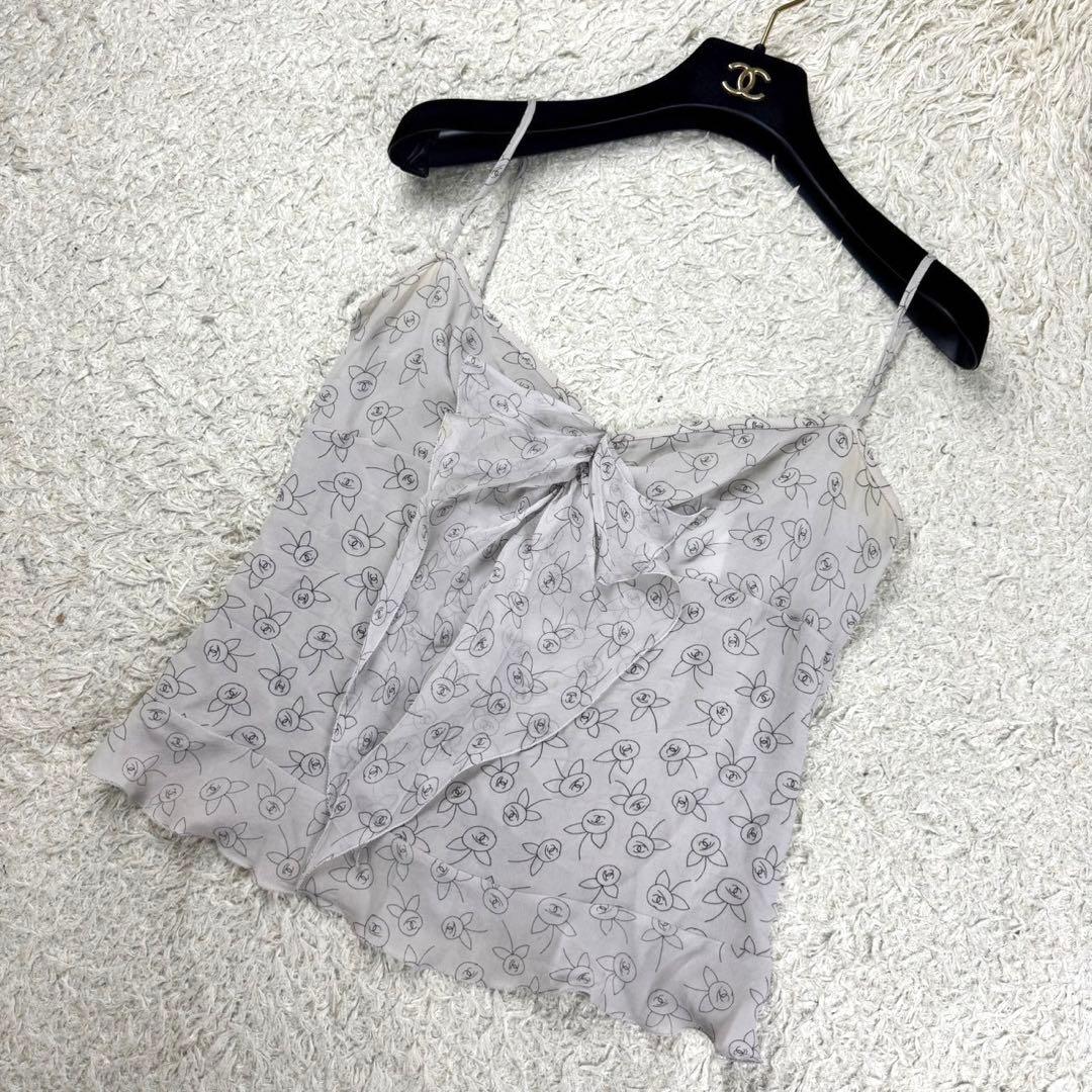 CHANEL 03A キャミソール ココマーク 総柄 フリル ロゴボタン