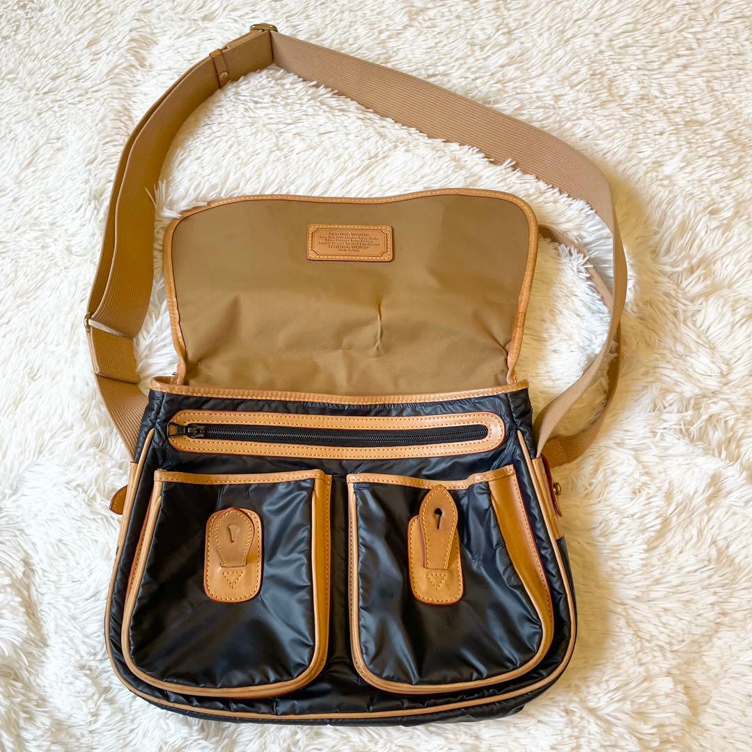 良品★ ハンティングワールド メッセンジャーバッグ バチュークロス ネイビー