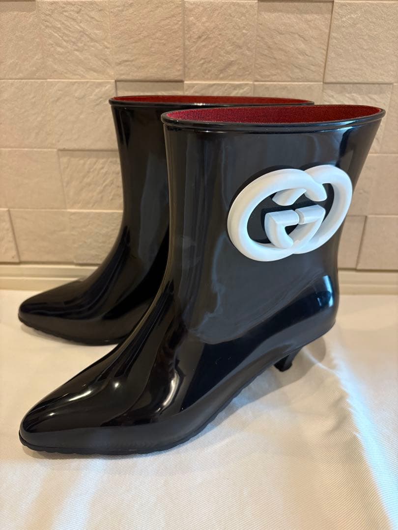 グッチ レインブーツ 長靴 ラバー 黒