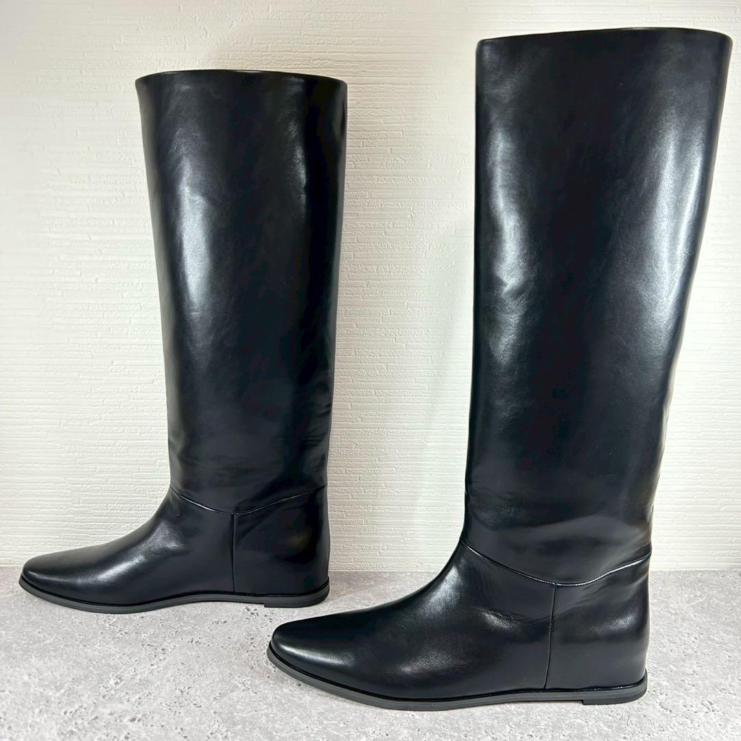【極美品】ルタロン 2cmワイドシャフトロングブーツ LL レザー
