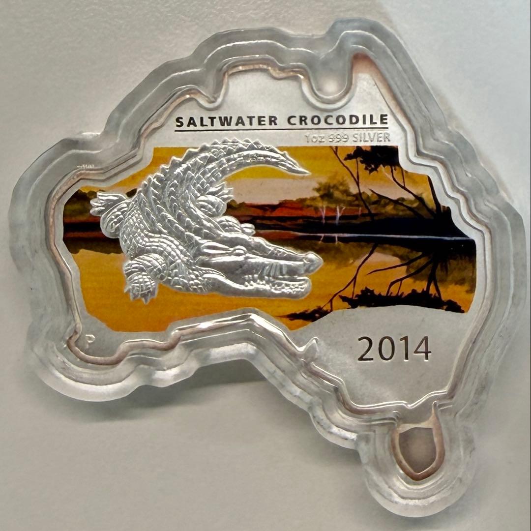 オーストラリア地図型銀貨 クロコダイル ワニ　1オンス純銀　シルバー　2014年