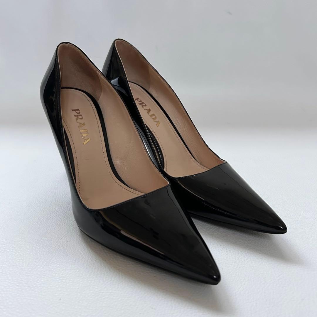 極美品✨PRADA プラダ パテント レザー ピンヒール パンプス 黒 24cm