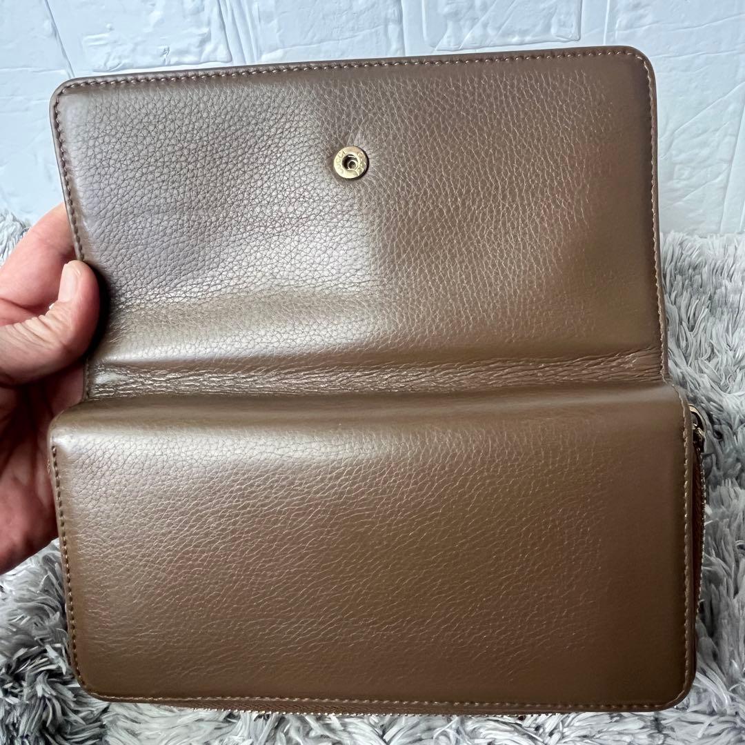 GUCCI 大容量　長財布　ラウンドファスナー　シボレザー　ブラウン　メンズ