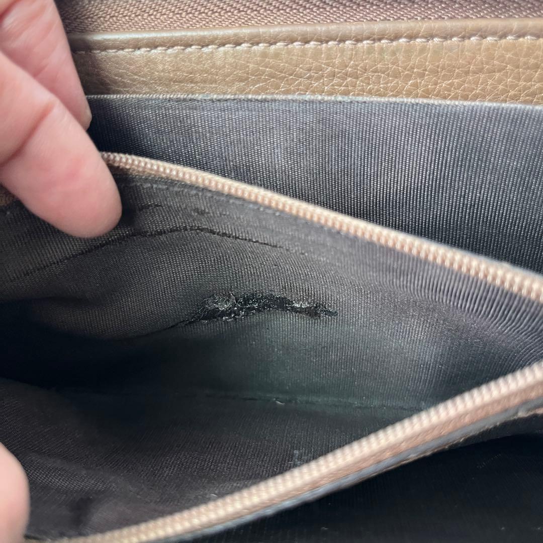 GUCCI 大容量　長財布　ラウンドファスナー　シボレザー　ブラウン　メンズ