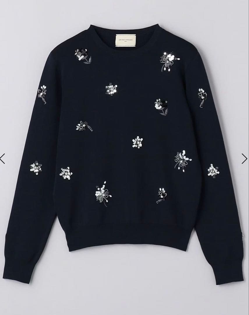 UNITED ARROWSフラワー ビジュー ロングスリーブ ニット