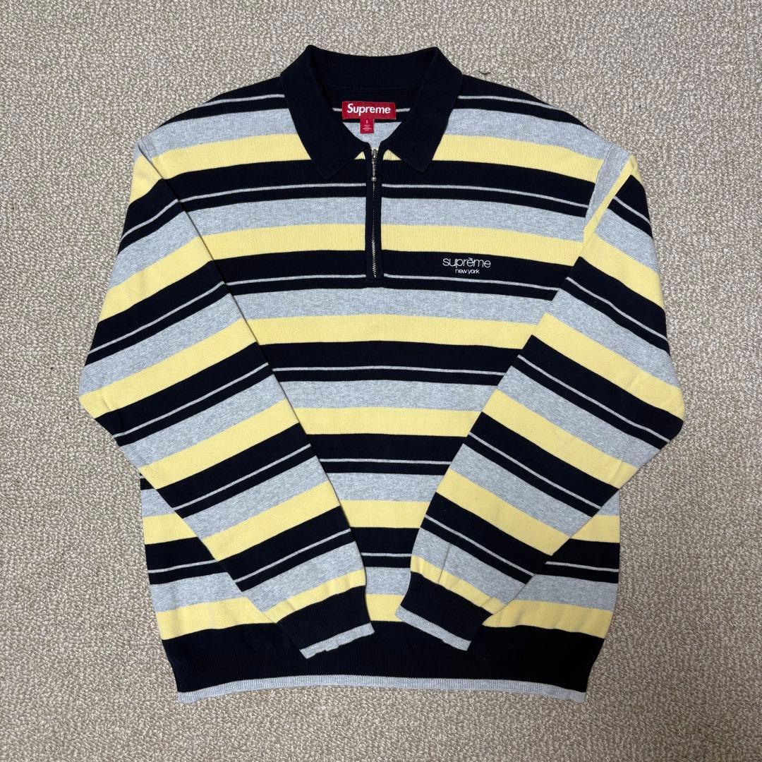 supreme Stripe Zip L/S Polo サイズS