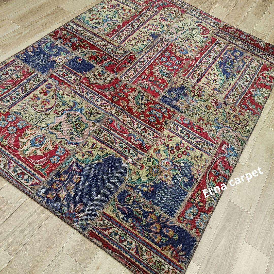 ペルシャ絨毯 パッチワーク アンティーク 206x146手織り クリーニング済み