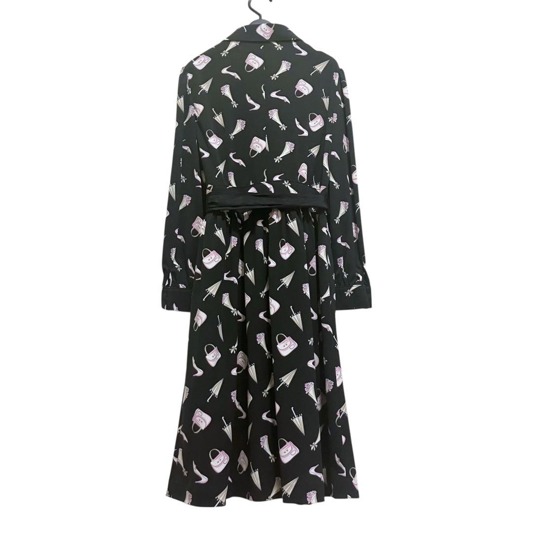 未使用 エムズグレイシー 40 総柄モチーフ シャツワンピース ブラック ベルト